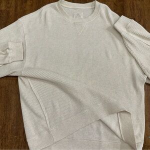 Aerie Cream Waffle Knit Oversized Thermal Sweatshirt